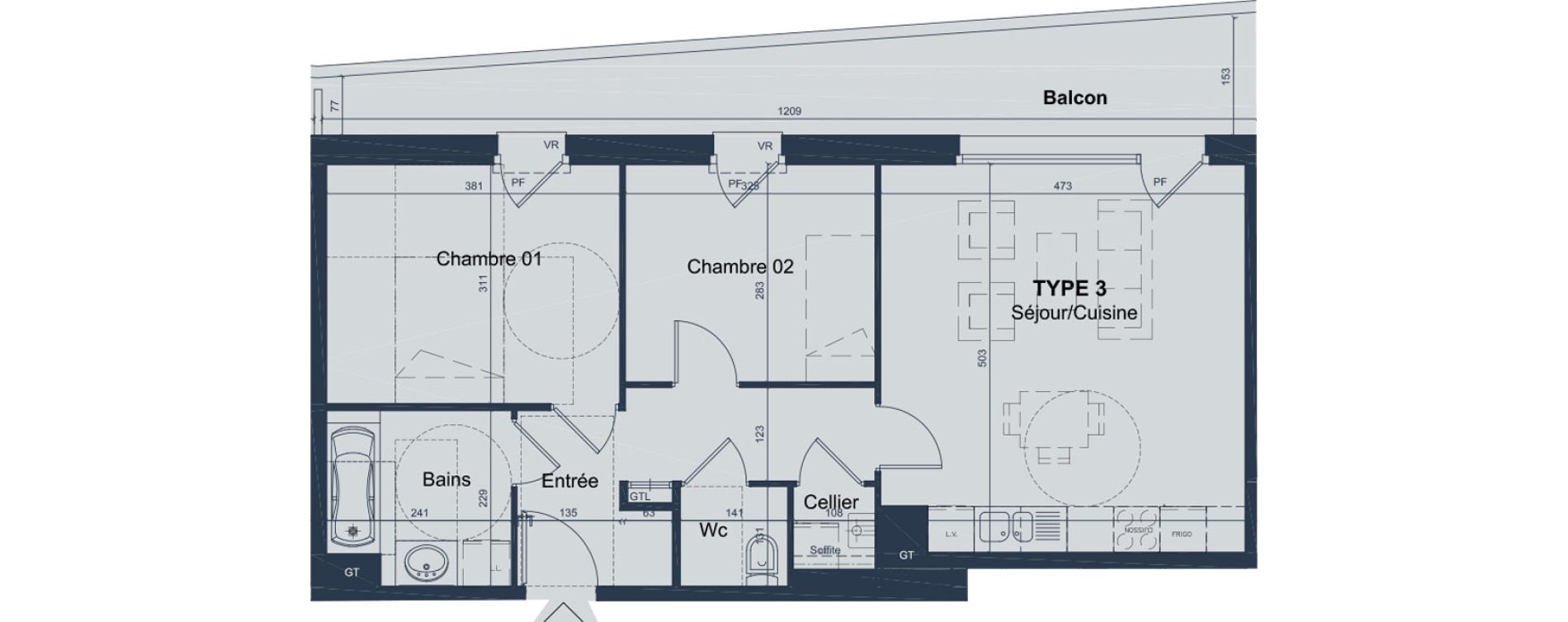 Appartement T3 de 60,48 m2 &agrave; Marquette-Lez-Lille L abbaye