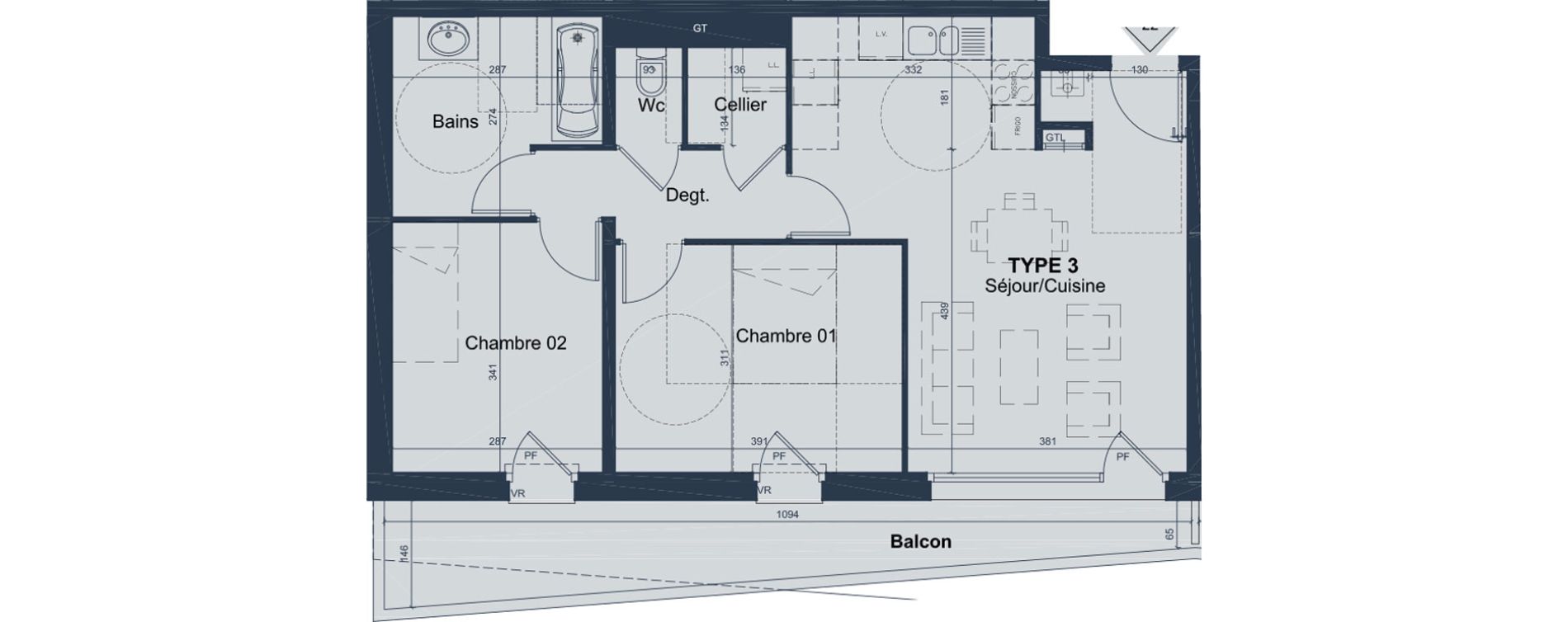 Appartement T3 de 62,32 m2 &agrave; Marquette-Lez-Lille L abbaye