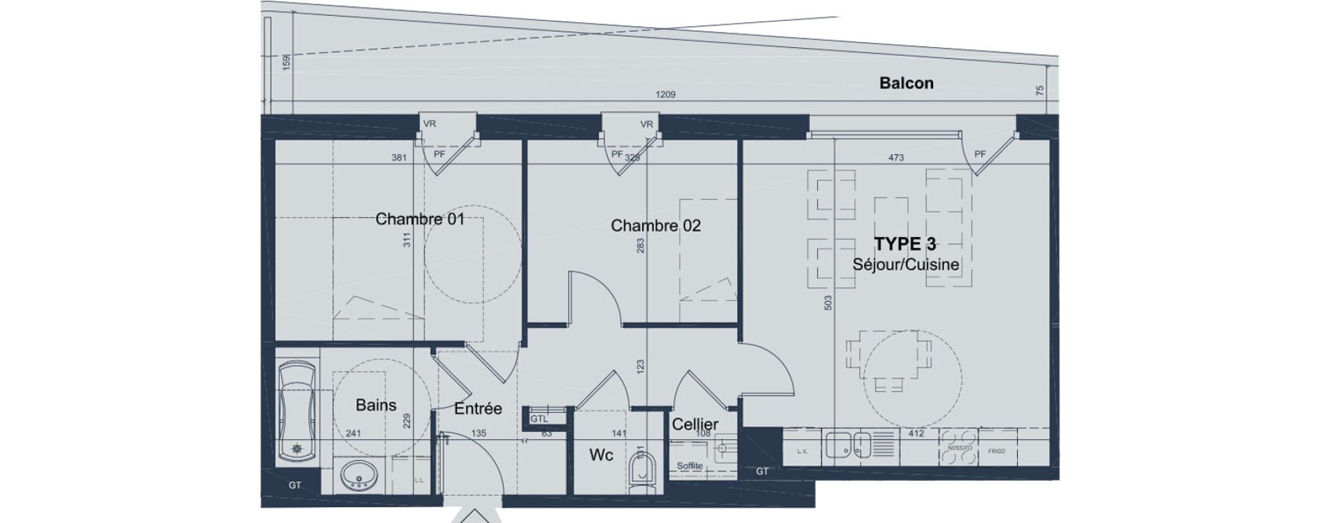 Appartement T3 de 60,48 m2 &agrave; Marquette-Lez-Lille L abbaye