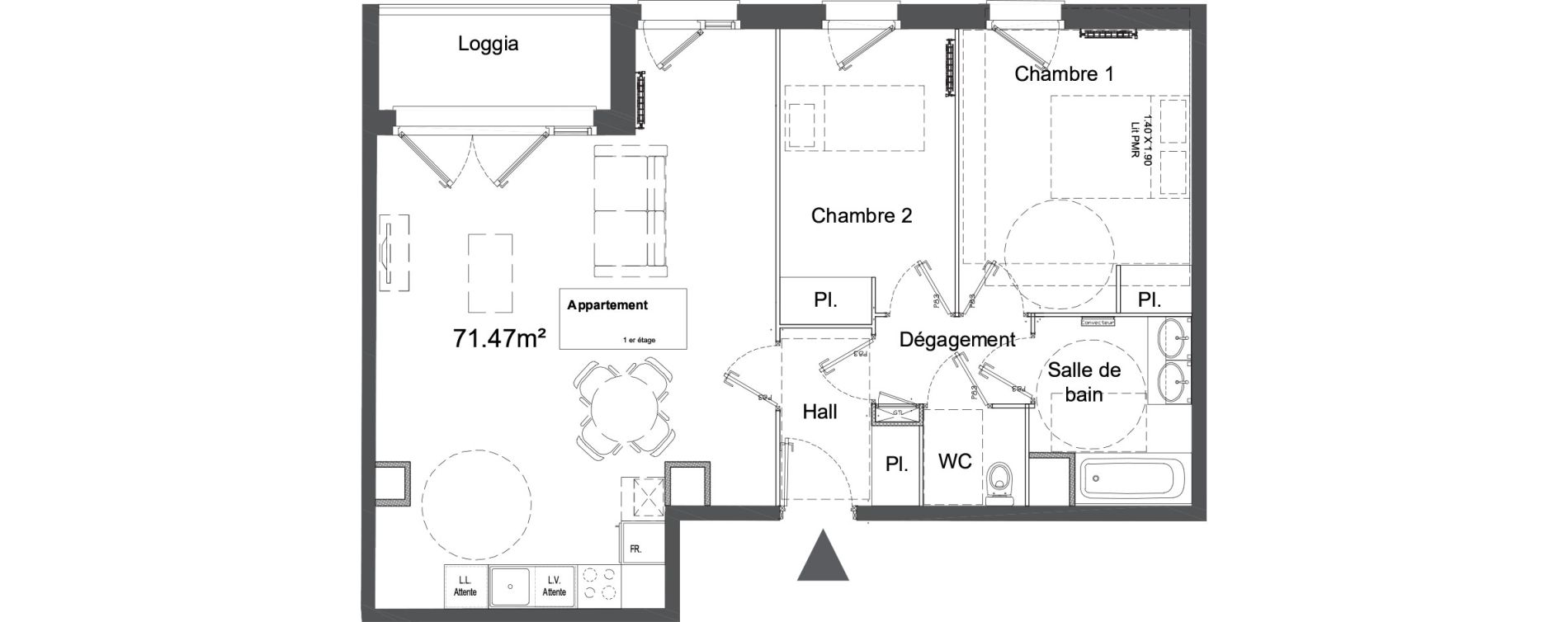 Appartement T3 de 71,08 m2 &agrave; Marquette-Lez-Lille Lommelet