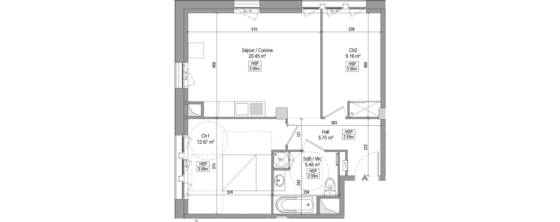 Appartement T3 de 53,51 m2 &agrave; Marquette-Lez-Lille Centre