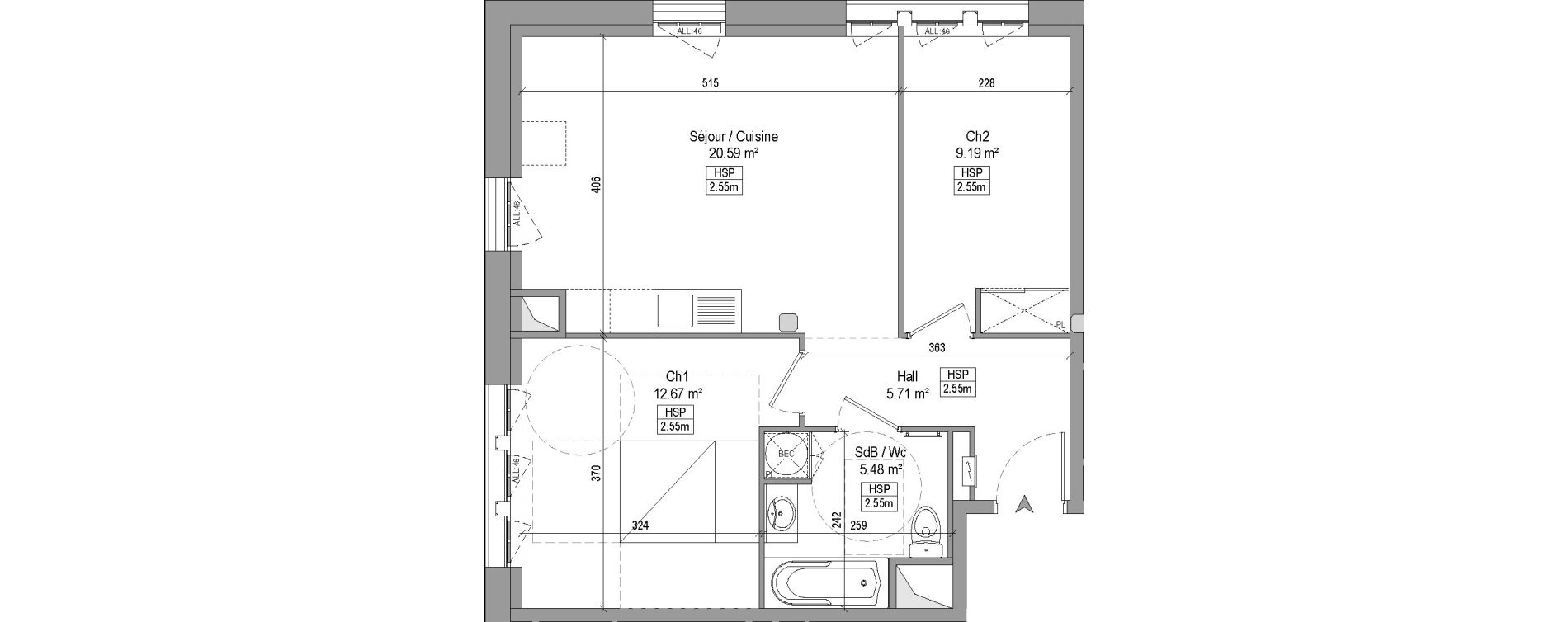 Appartement T3 de 53,64 m2 &agrave; Marquette-Lez-Lille Centre