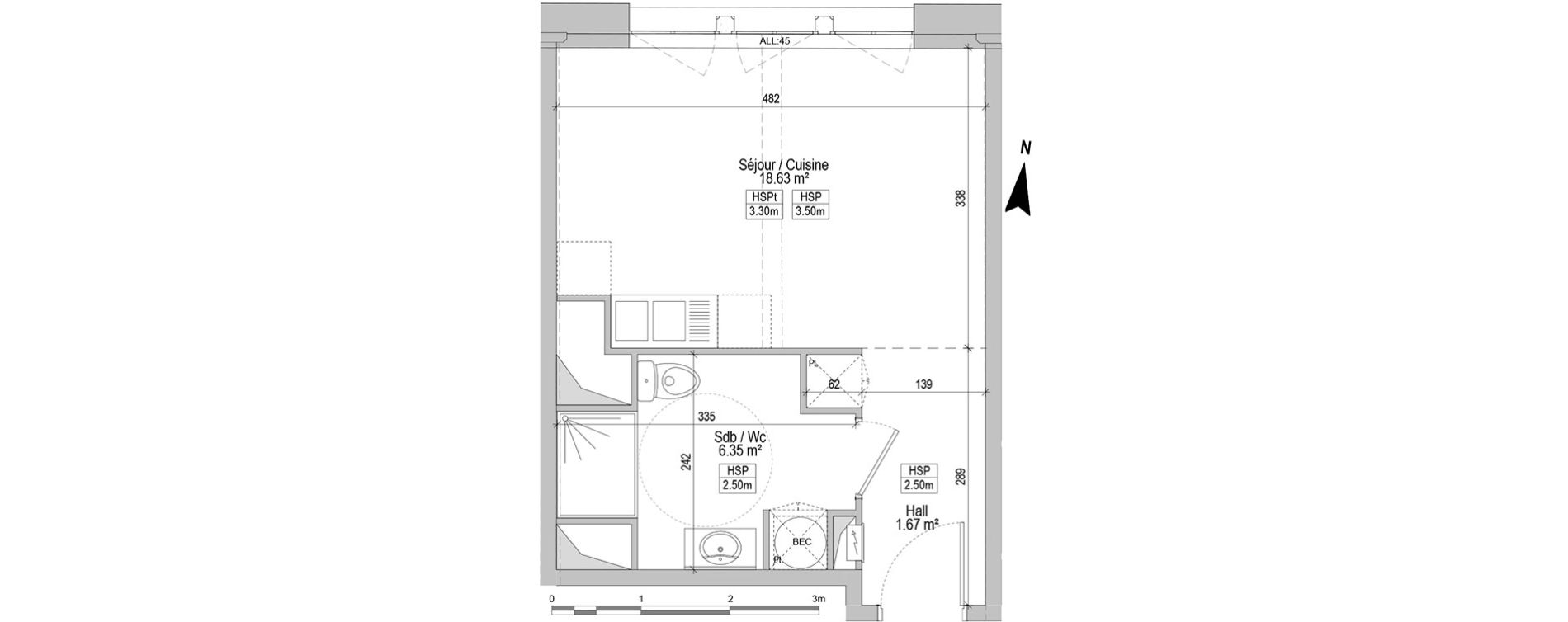 Appartement T1 de 26,65 m2 &agrave; Marquette-Lez-Lille Centre