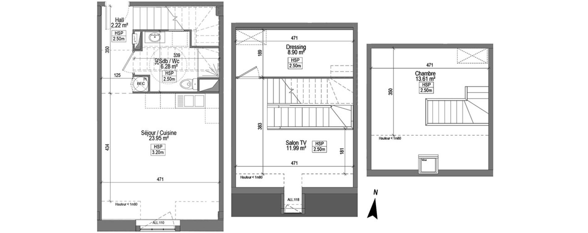 Triplex T2 bis de 84,70 m2 &agrave; Marquette-Lez-Lille Centre
