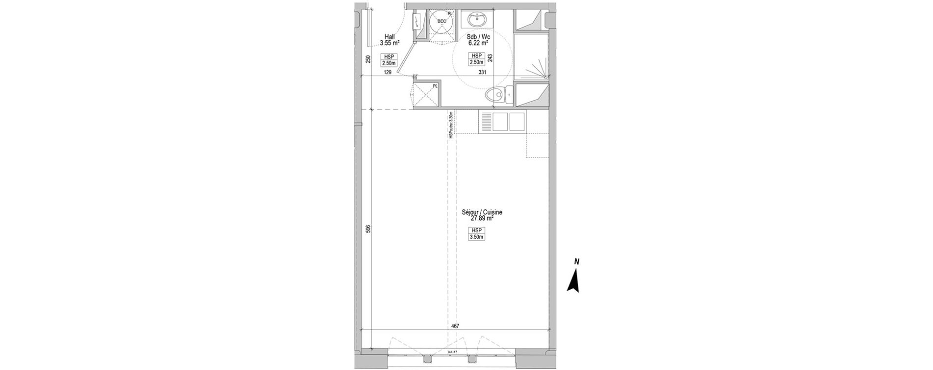 Appartement T1 de 37,66 m2 &agrave; Marquette-Lez-Lille Centre