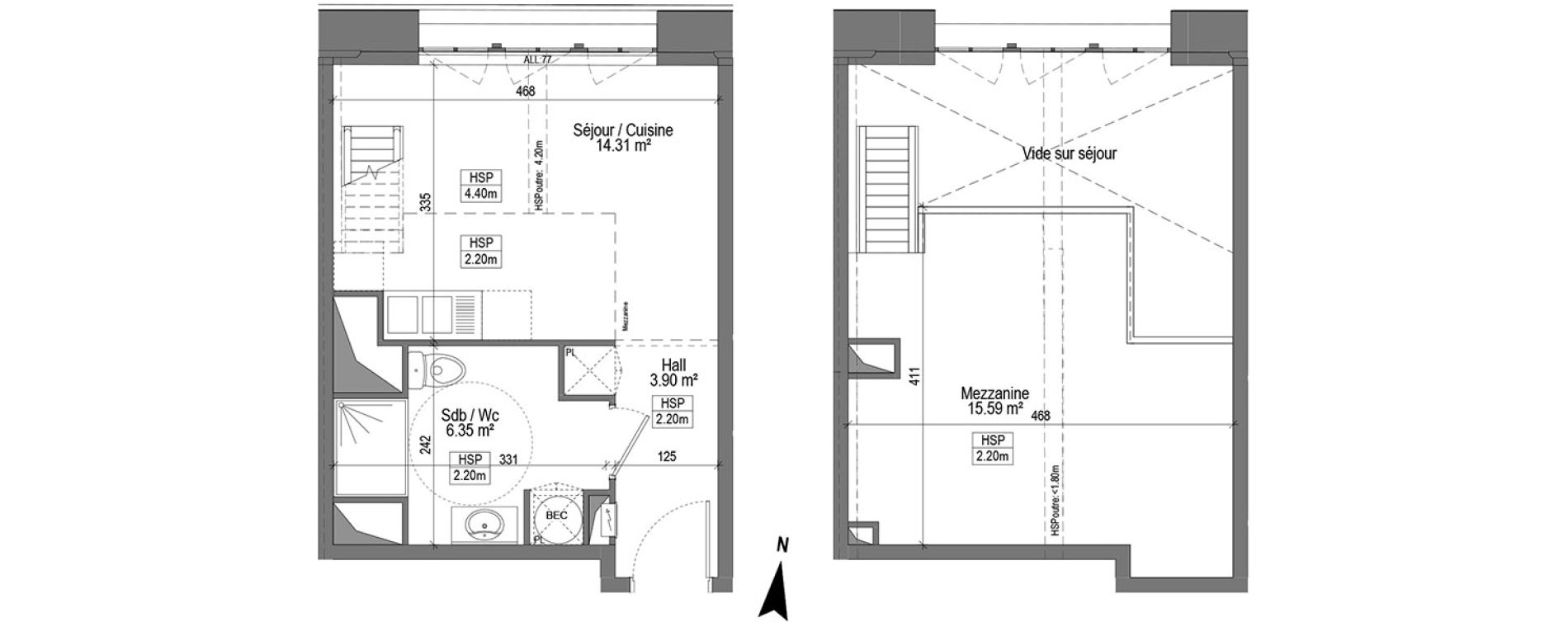Appartement T1 de 40,15 m2 &agrave; Marquette-Lez-Lille Centre