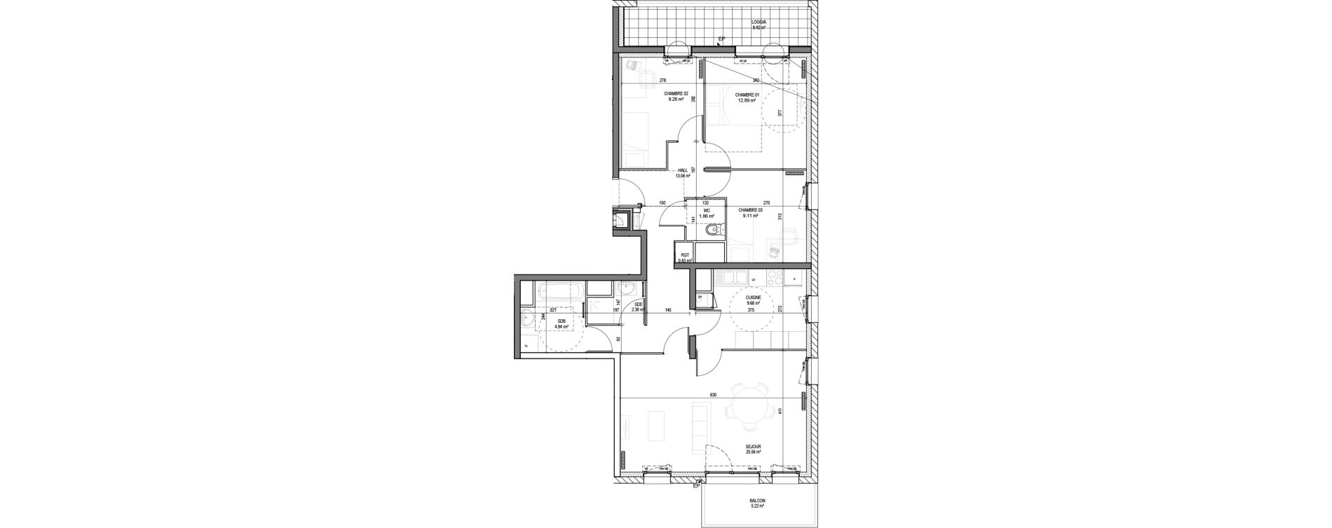 Appartement T4 de 89,15 m2 &agrave; Marquette-Lez-Lille Centre