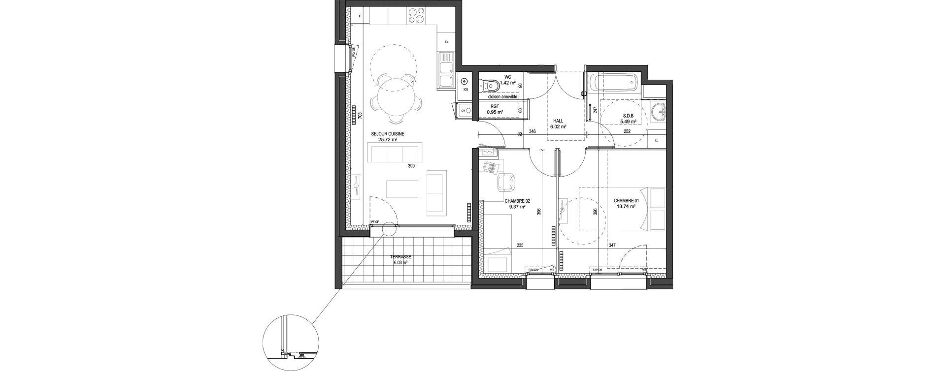 Appartement T3 de 62,71 m2 &agrave; Marquette-Lez-Lille Centre