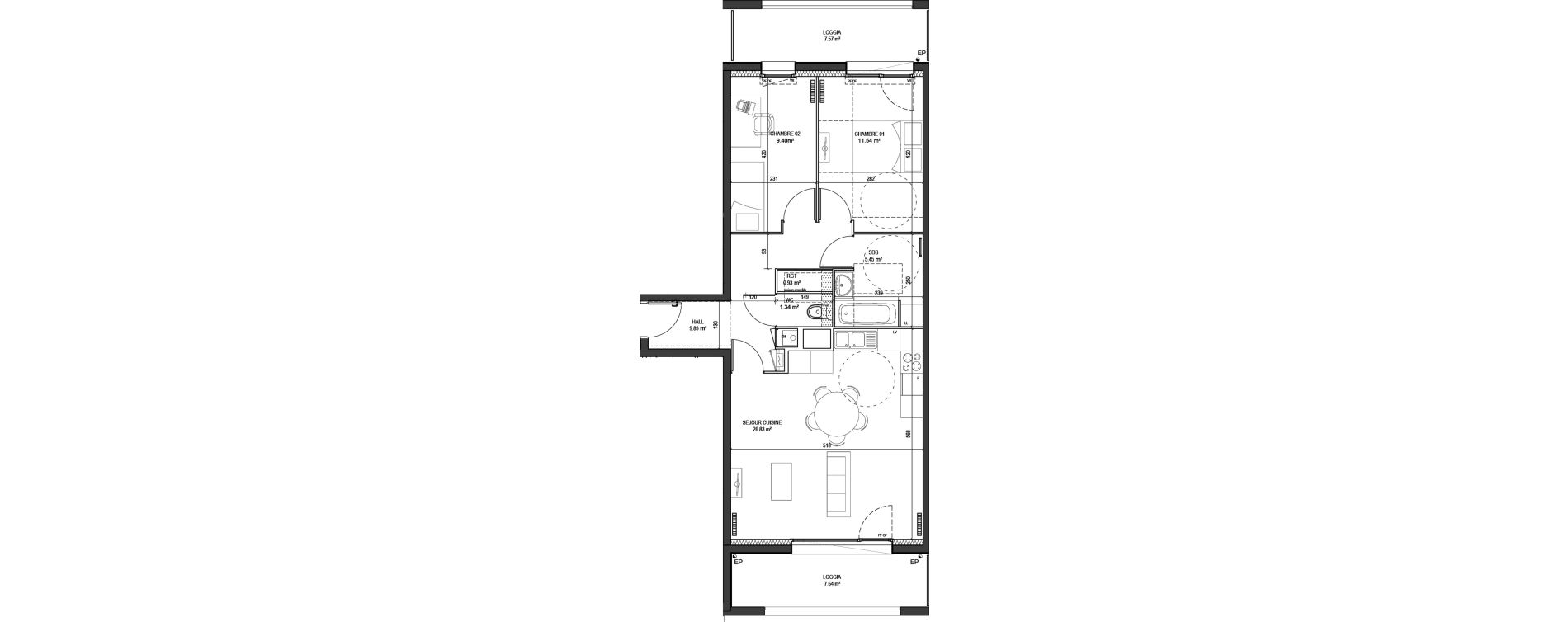 Appartement T3 de 65,34 m2 &agrave; Marquette-Lez-Lille Centre