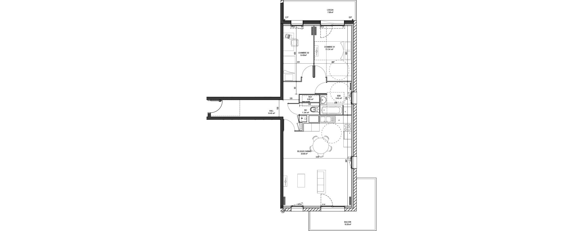 Appartement T3 de 76,06 m2 &agrave; Marquette-Lez-Lille Centre