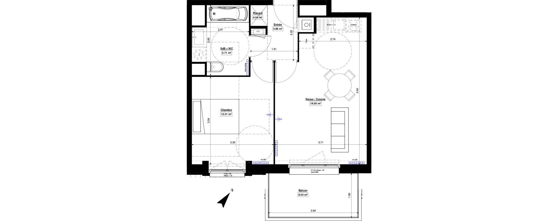 Appartement T2 de 42,00 m2 &agrave; Marquette-Lez-Lille Lazarro - le touquet centre