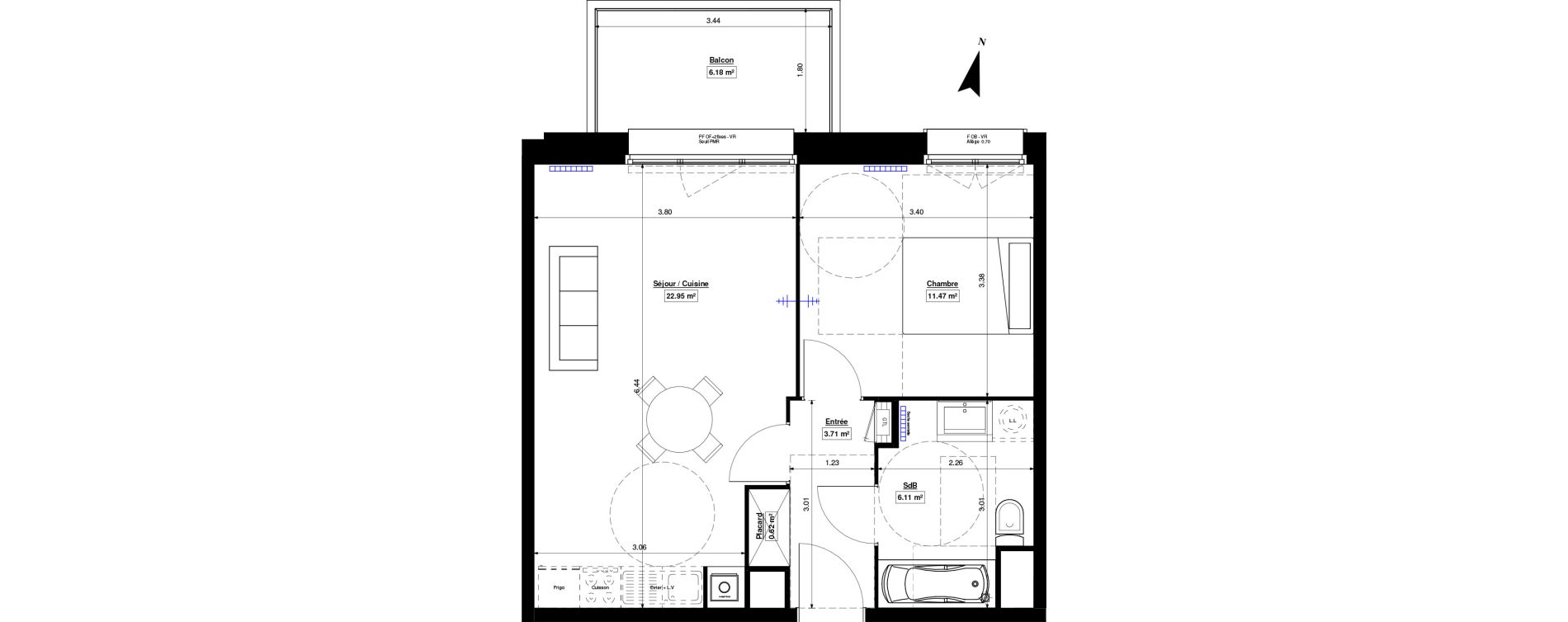Appartement T2 de 44,86 m2 &agrave; Marquette-Lez-Lille Lazarro - le touquet centre