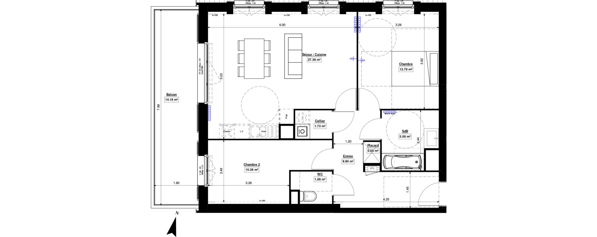 Appartement T3 de 69,56 m2 &agrave; Marquette-Lez-Lille Lazarro - le touquet centre