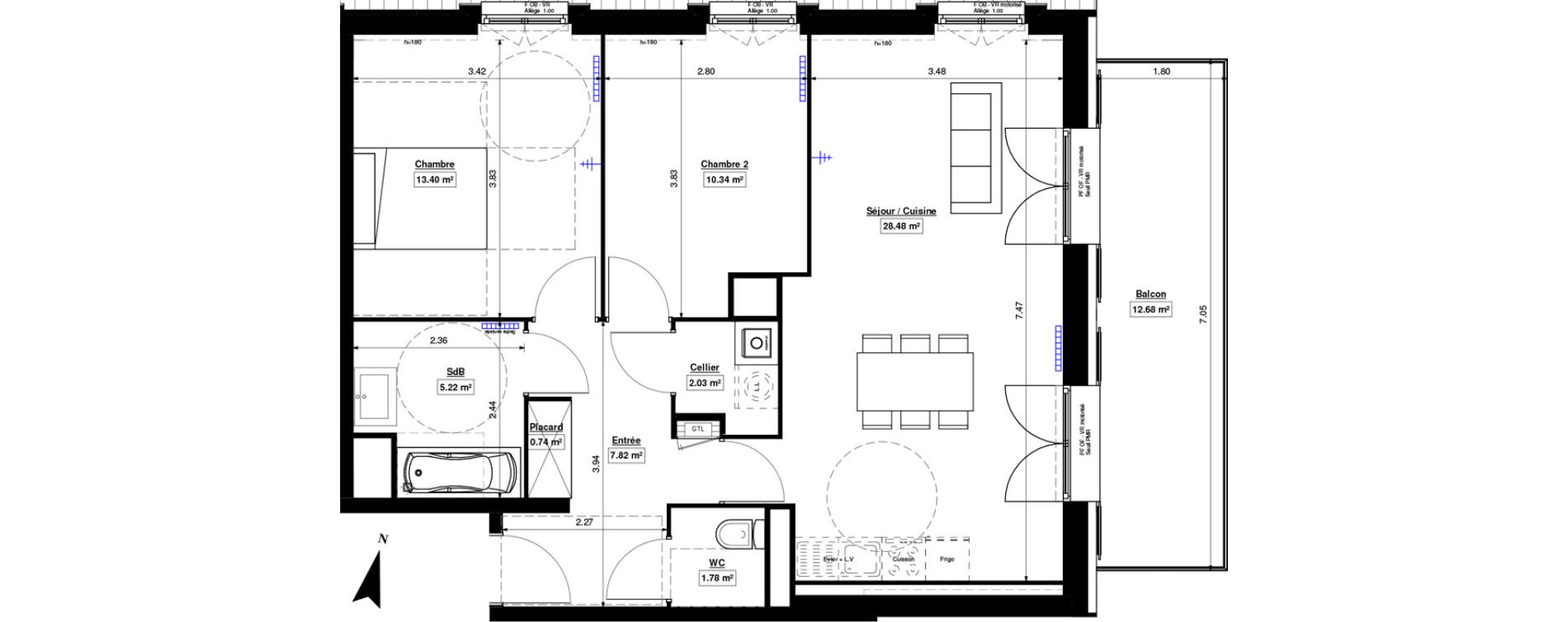 Appartement T3 de 69,81 m2 &agrave; Marquette-Lez-Lille Lazarro - le touquet centre