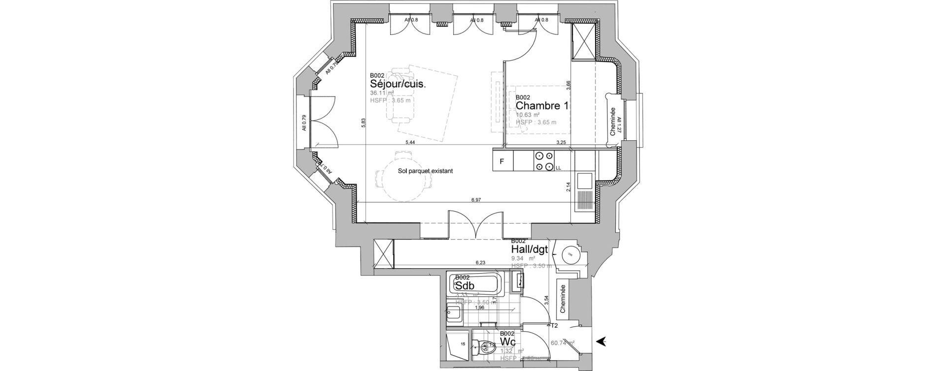 Appartement T2 de 60,74 m2 &agrave; M&eacute;rignies Centre