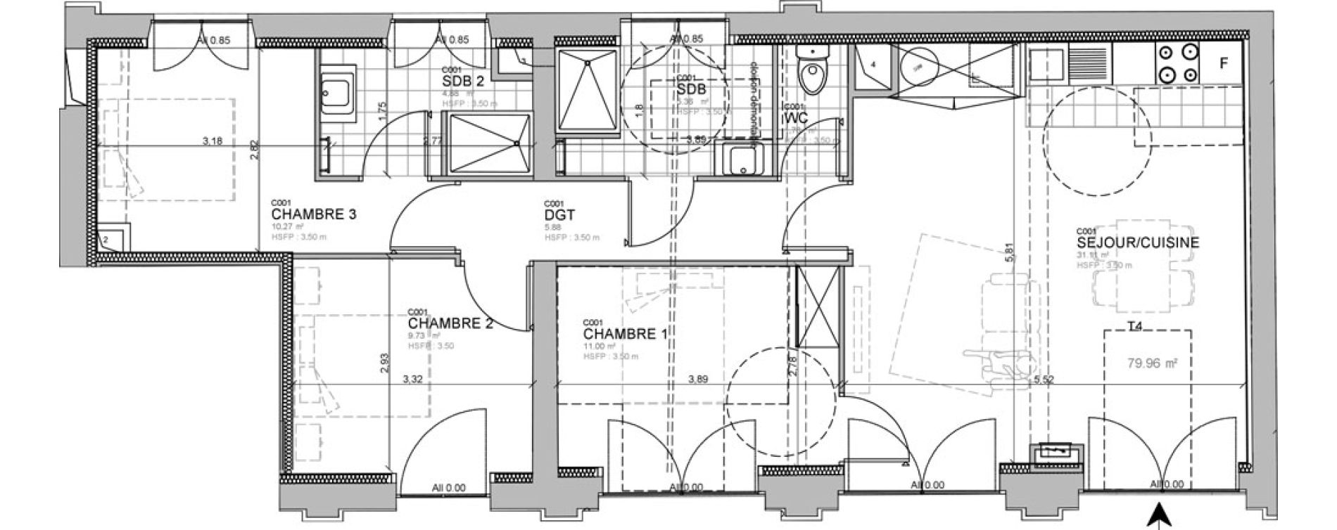 Appartement T4 de 79,96 m2 &agrave; M&eacute;rignies Centre