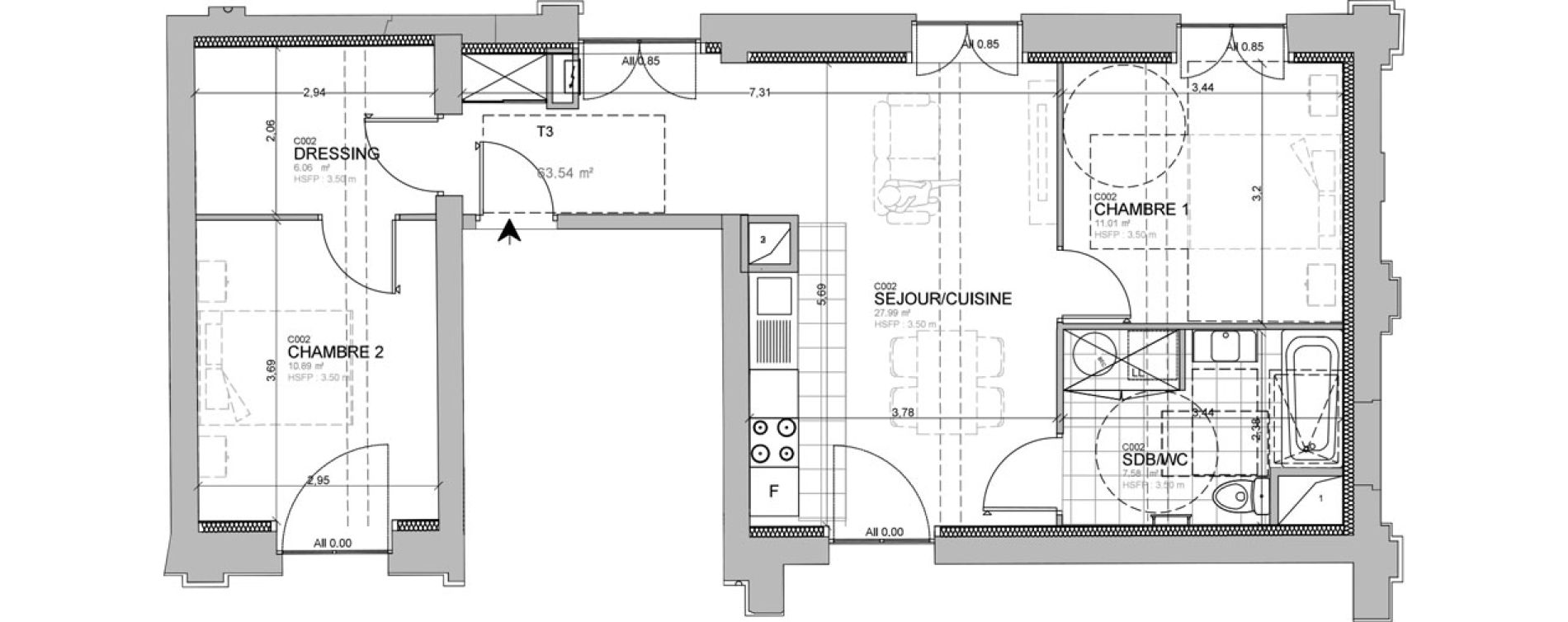 Appartement T3 de 63,54 m2 &agrave; M&eacute;rignies Centre