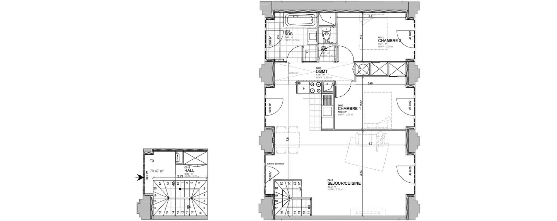 Appartement T3 de 70,47 m2 &agrave; M&eacute;rignies Centre