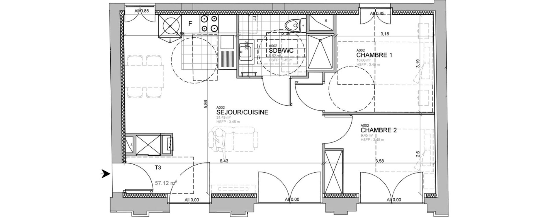 Appartement T3 de 57,12 m2 &agrave; M&eacute;rignies Centre