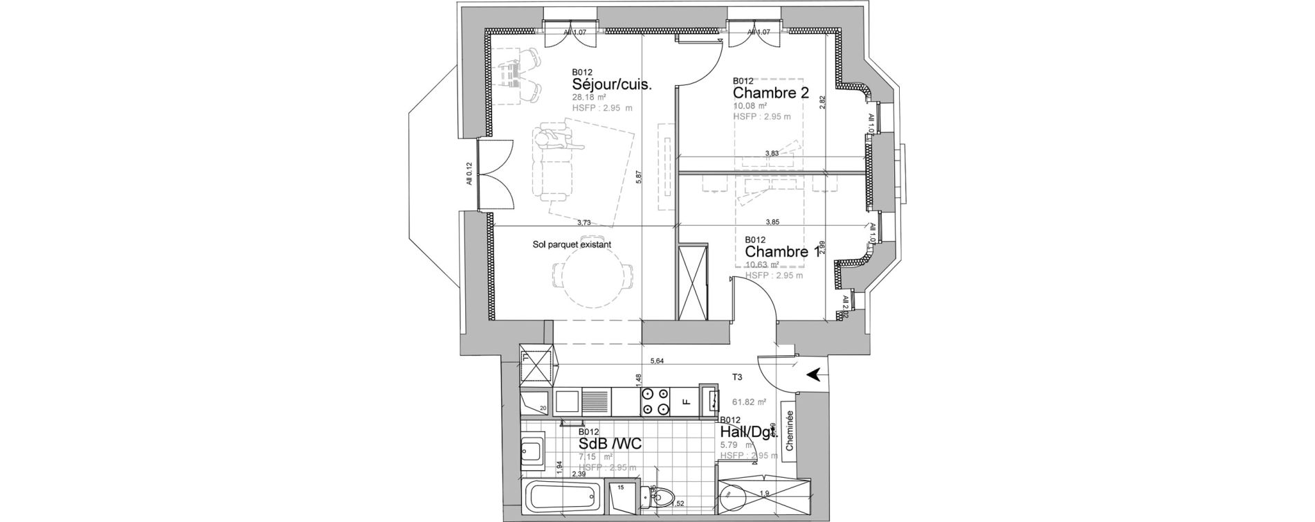 Appartement T3 de 61,82 m2 &agrave; M&eacute;rignies Centre