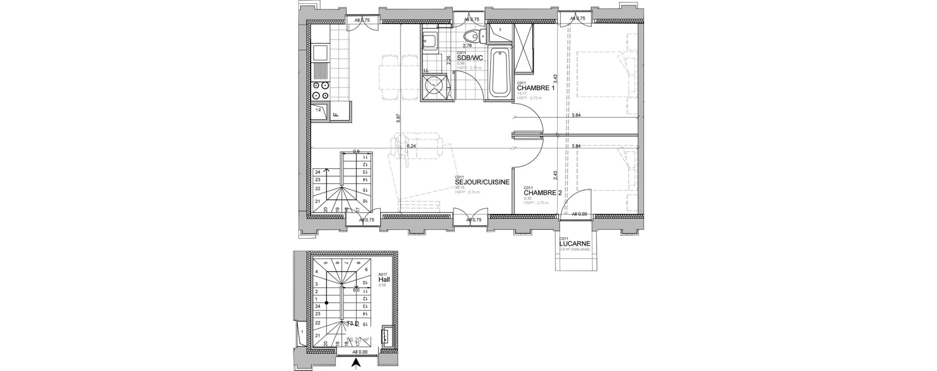 Appartement T3 de 59,20 m2 &agrave; M&eacute;rignies Centre