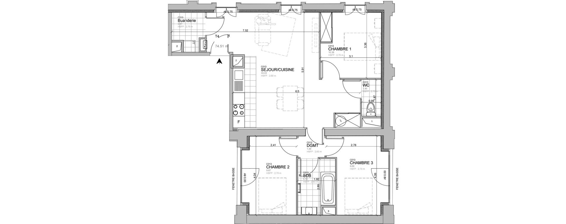 Appartement T4 de 74,51 m2 &agrave; M&eacute;rignies Centre