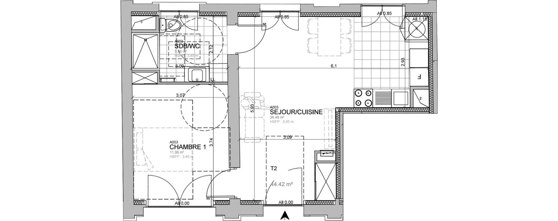 Appartement T2 de 44,42 m2 &agrave; M&eacute;rignies Centre