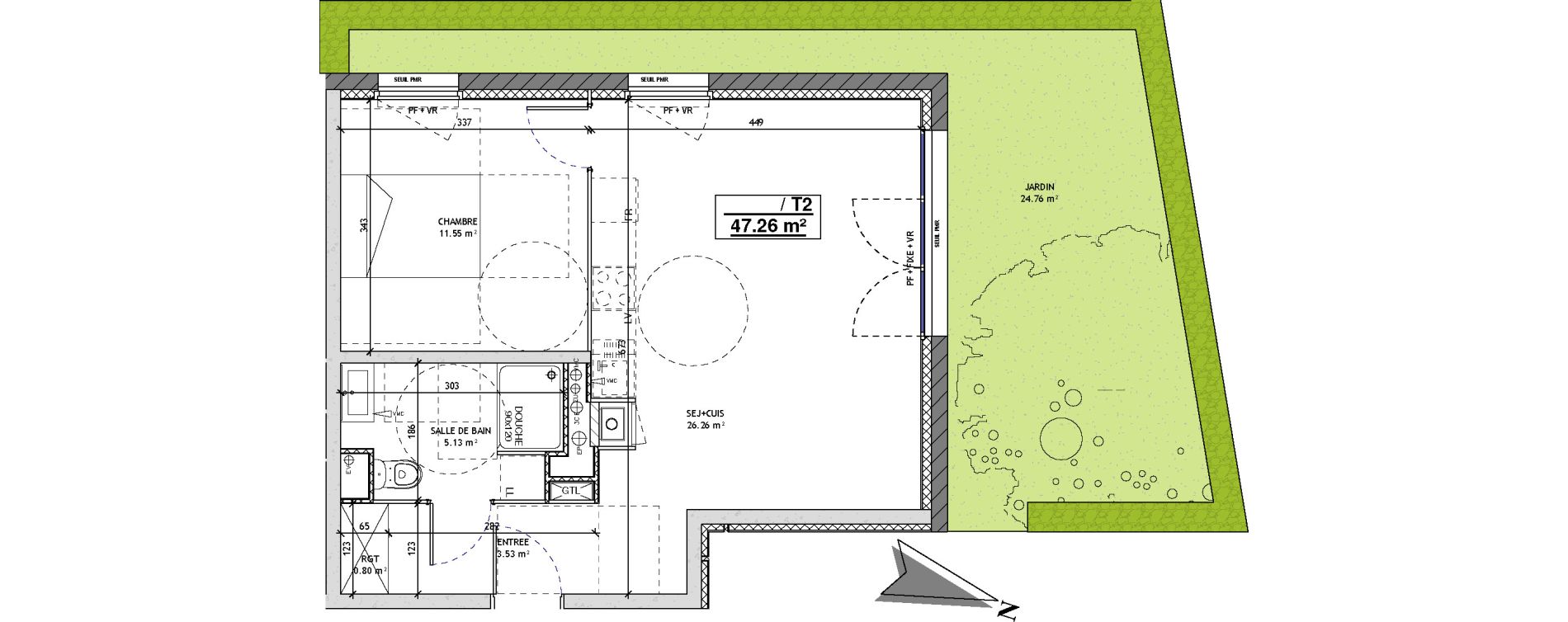 Appartement T2 de 47,26 m2 &agrave; Mons-En-Bar&oelig;ul Centre