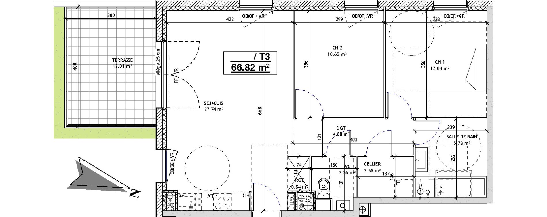 Appartement T3 de 66,82 m2 &agrave; Mons-En-Bar&oelig;ul Centre