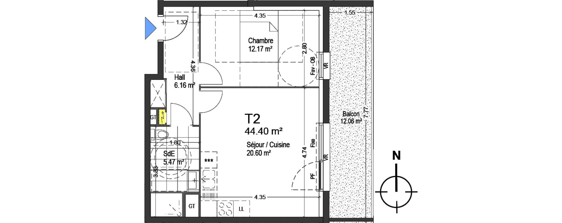 Appartement T2 de 44,40 m2 &agrave; Mons-En-Bar&oelig;ul Napol&eacute;on