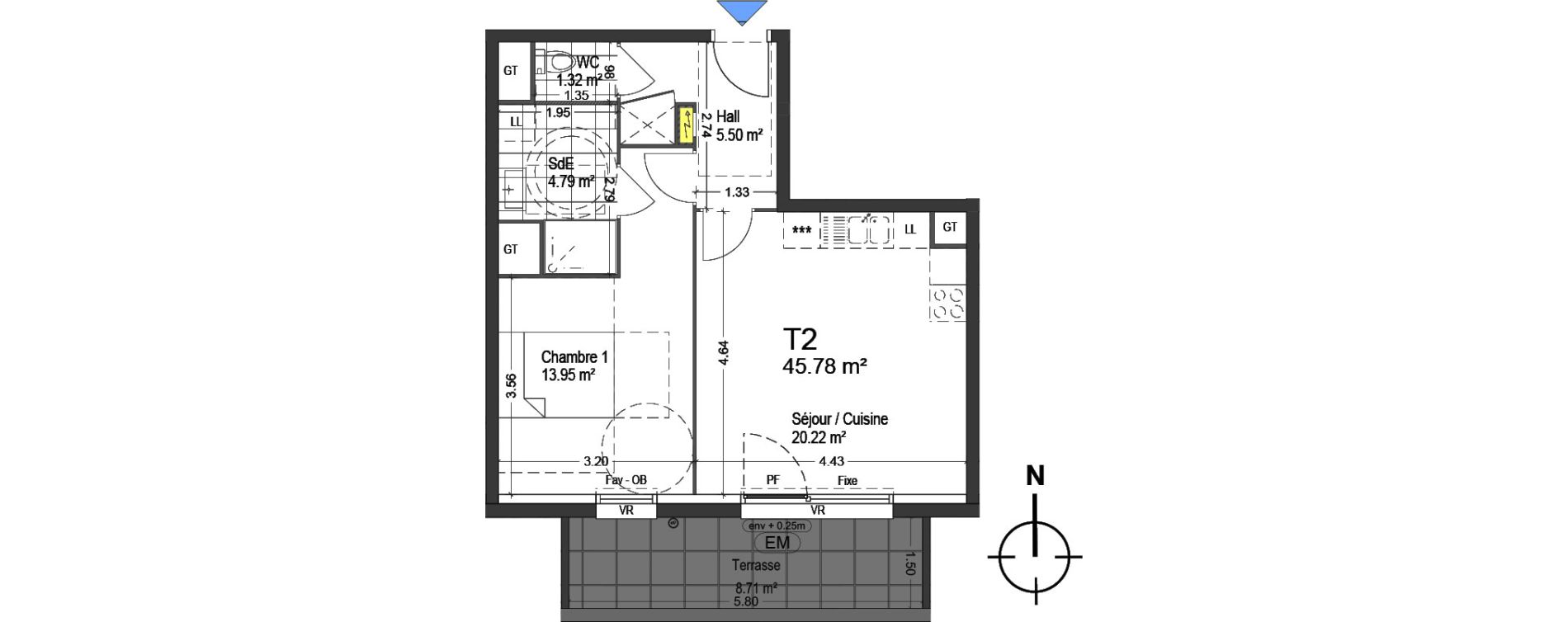 Appartement T2 de 45,78 m2 &agrave; Mons-En-Bar&oelig;ul Napol&eacute;on