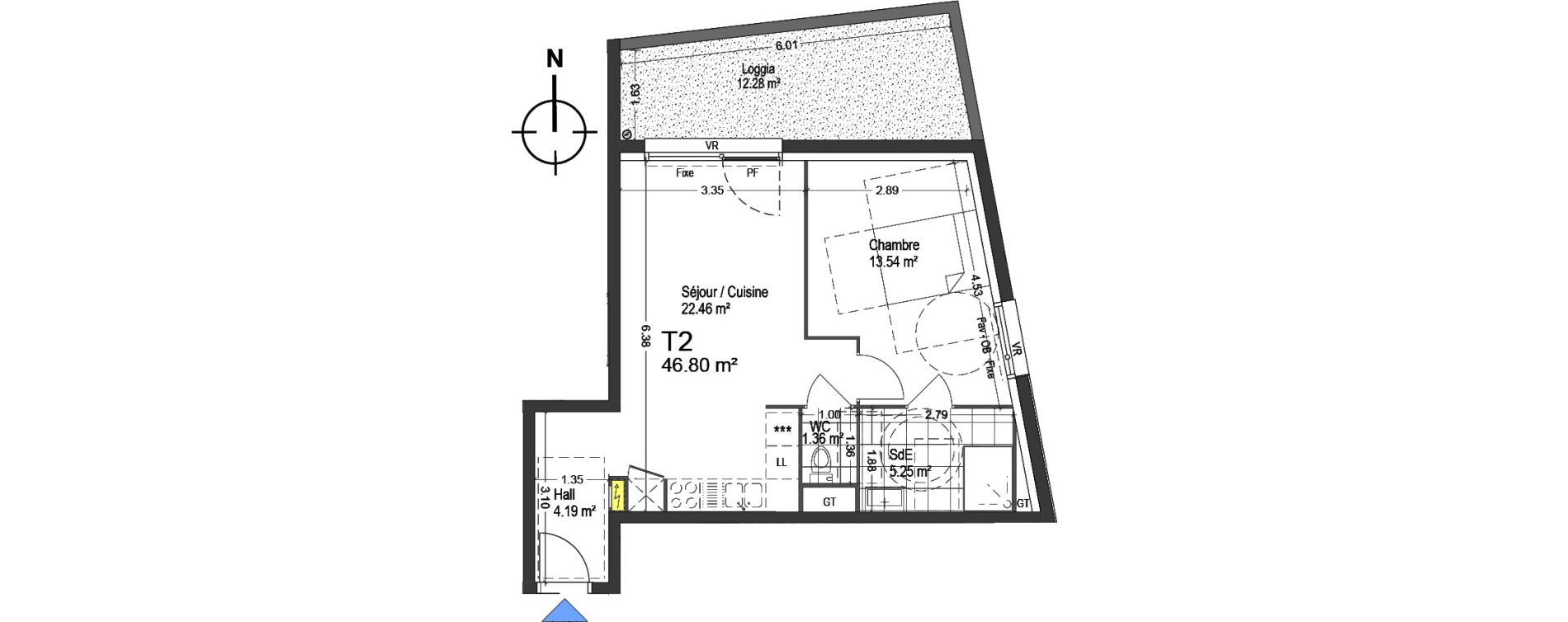 Appartement T2 de 46,80 m2 &agrave; Mons-En-Bar&oelig;ul Napol&eacute;on