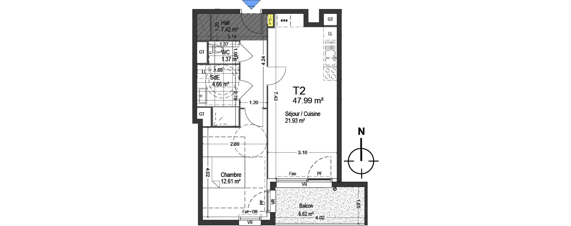 Appartement T2 de 47,99 m2 &agrave; Mons-En-Bar&oelig;ul Napol&eacute;on
