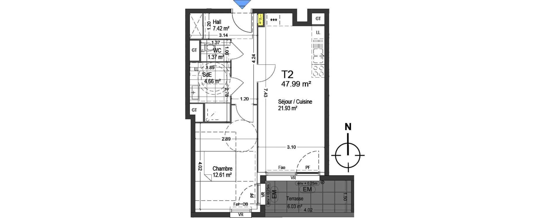Appartement T2 de 47,99 m2 &agrave; Mons-En-Bar&oelig;ul Napol&eacute;on