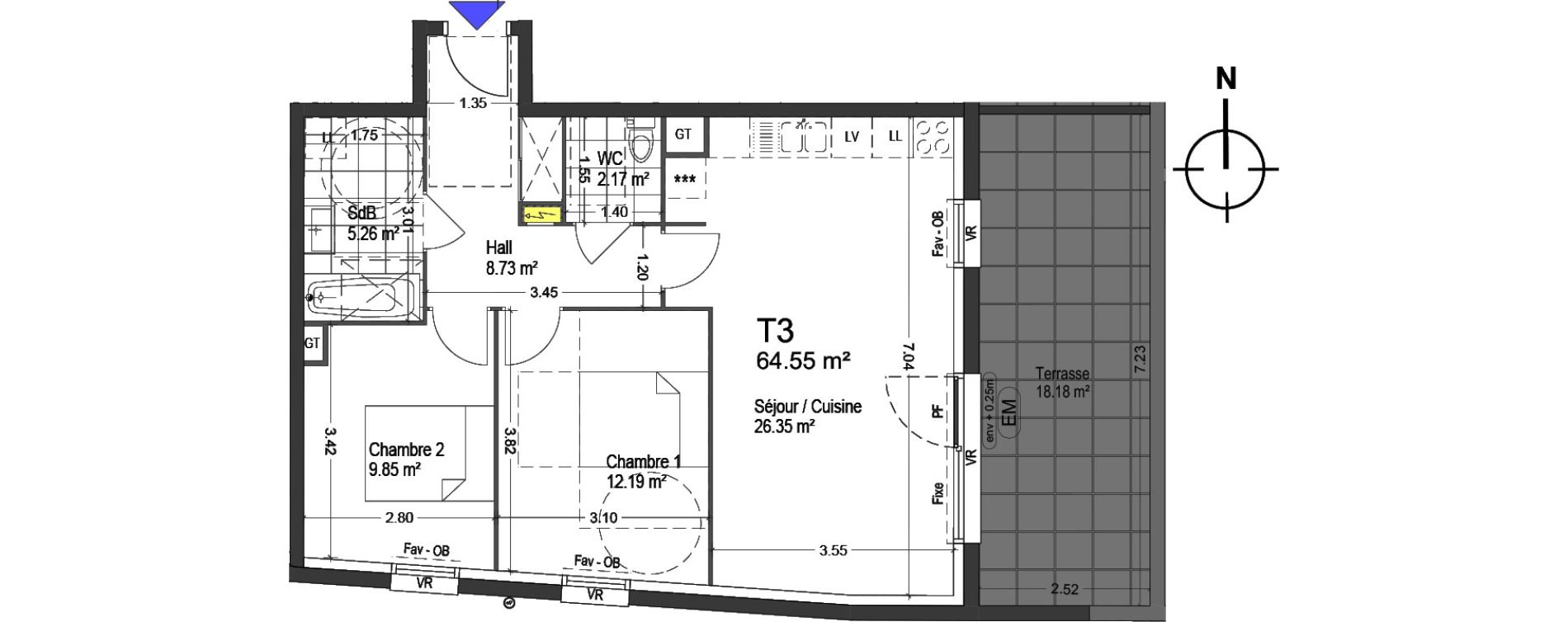 Appartement T3 de 64,55 m2 &agrave; Mons-En-Bar&oelig;ul Napol&eacute;on