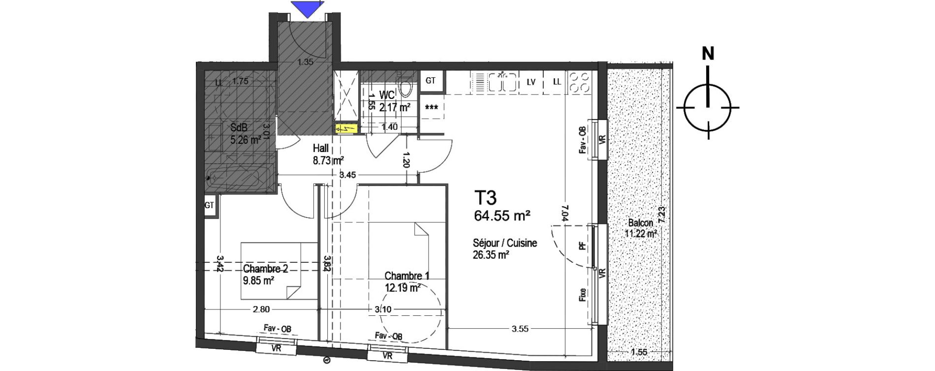 Appartement T3 de 64,55 m2 &agrave; Mons-En-Bar&oelig;ul Napol&eacute;on