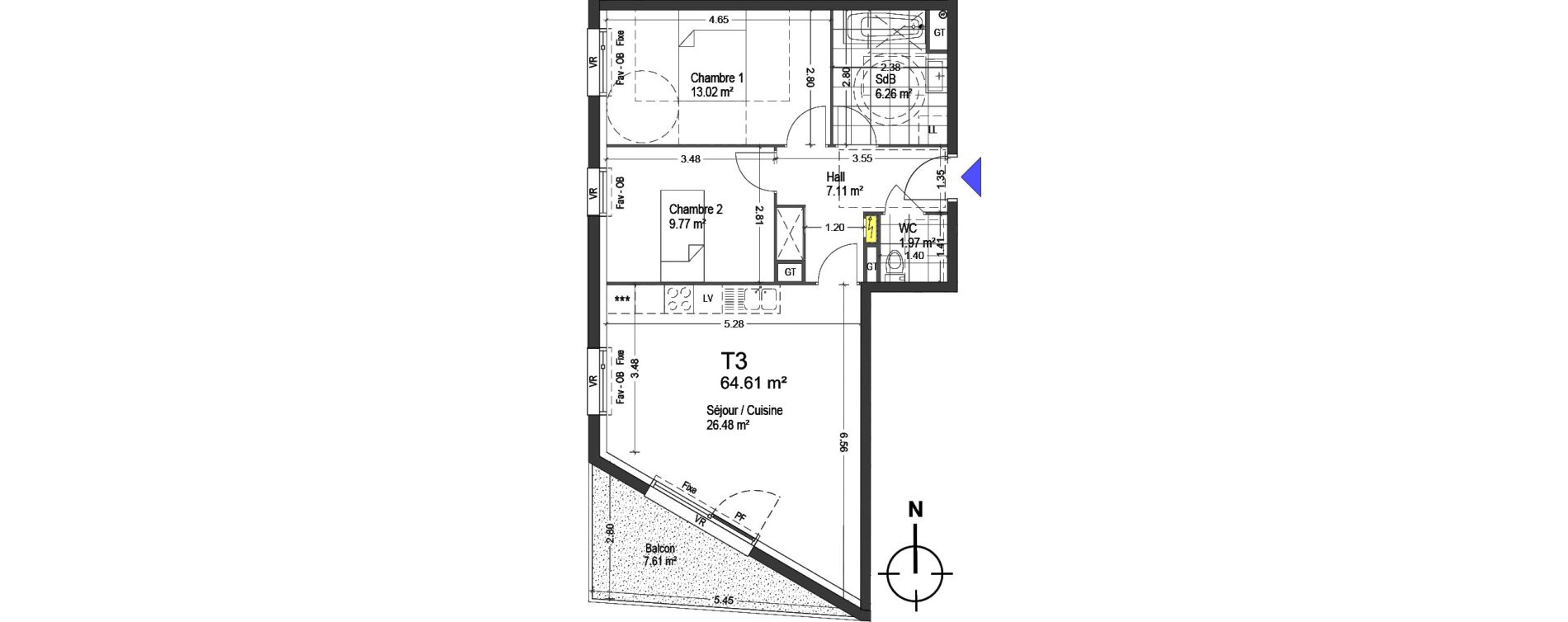 Appartement T3 de 64,61 m2 &agrave; Mons-En-Bar&oelig;ul Napol&eacute;on