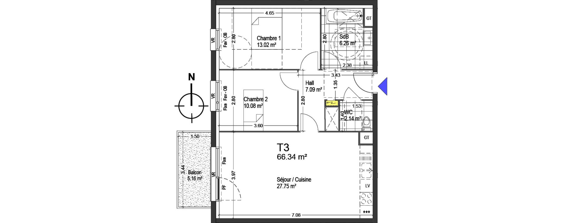 Appartement T3 de 66,34 m2 &agrave; Mons-En-Bar&oelig;ul Napol&eacute;on