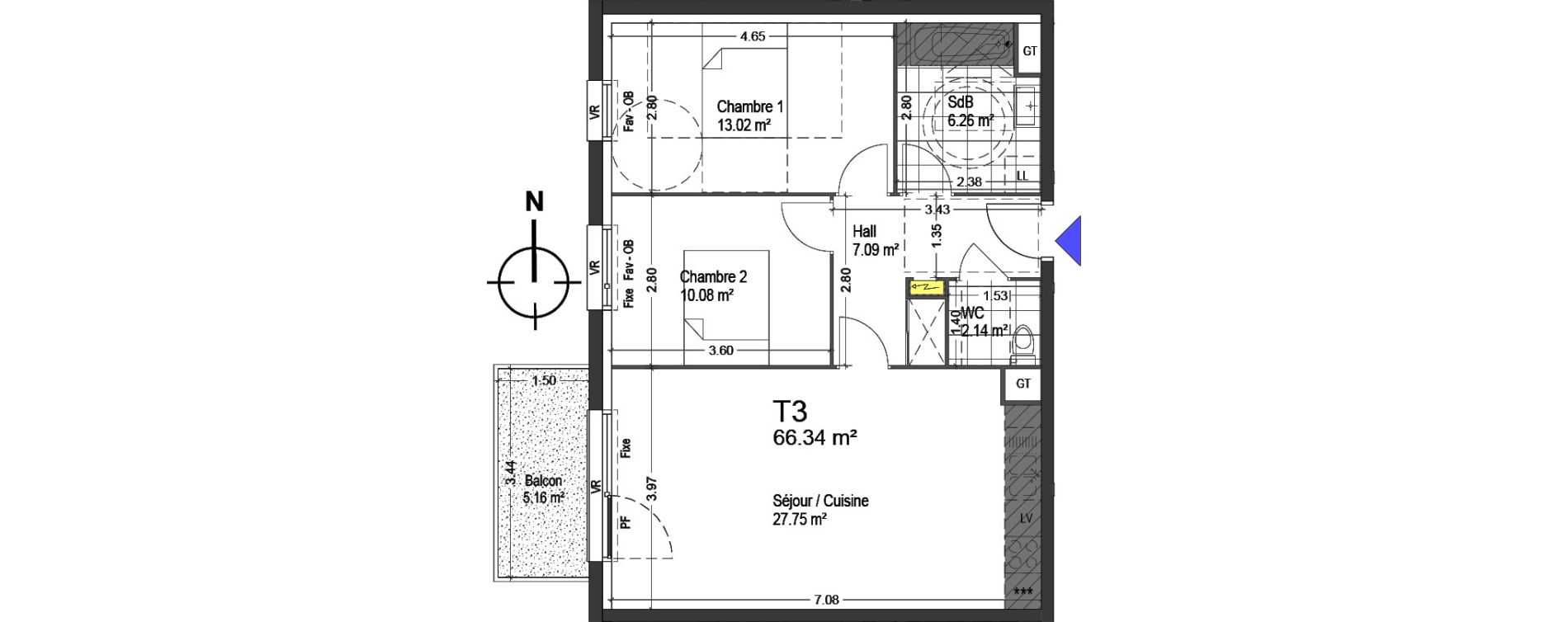 Appartement T3 de 66,34 m2 &agrave; Mons-En-Bar&oelig;ul Napol&eacute;on