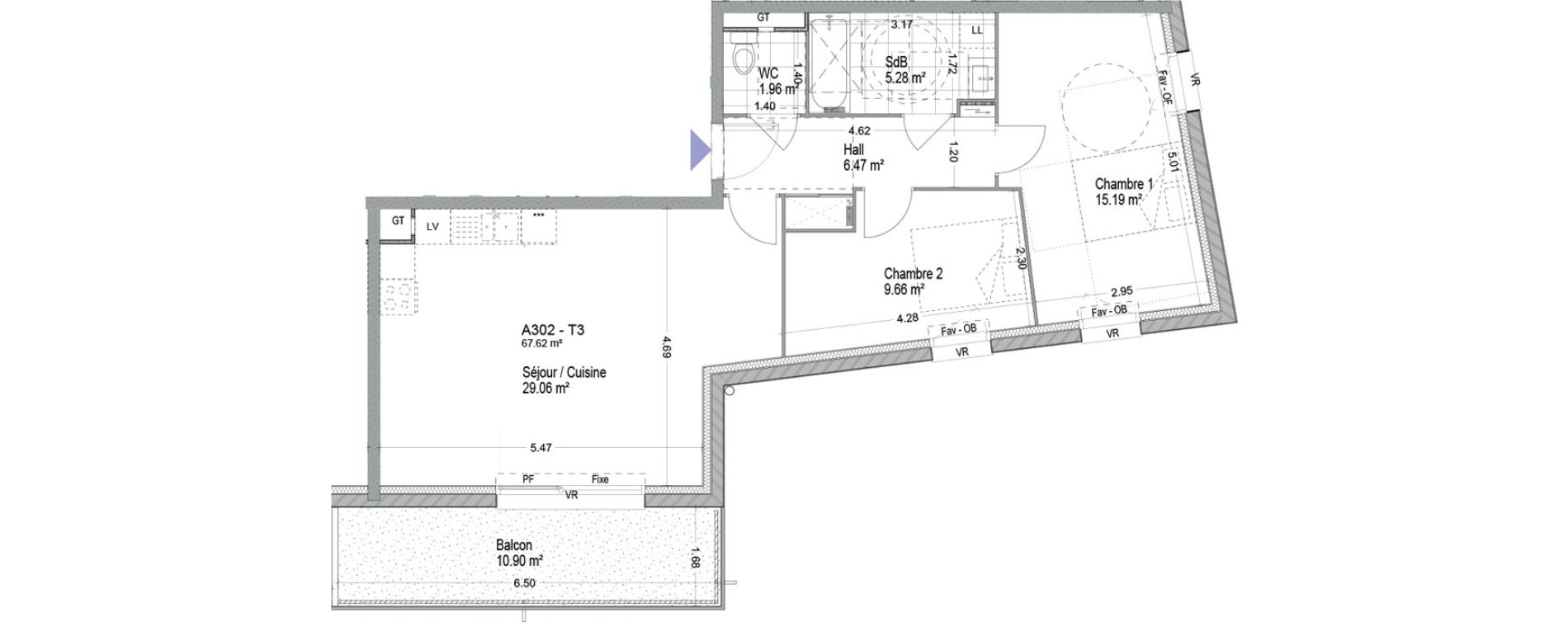 Appartement T3 de 68,14 m2 &agrave; Mons-En-Bar&oelig;ul Napol&eacute;on
