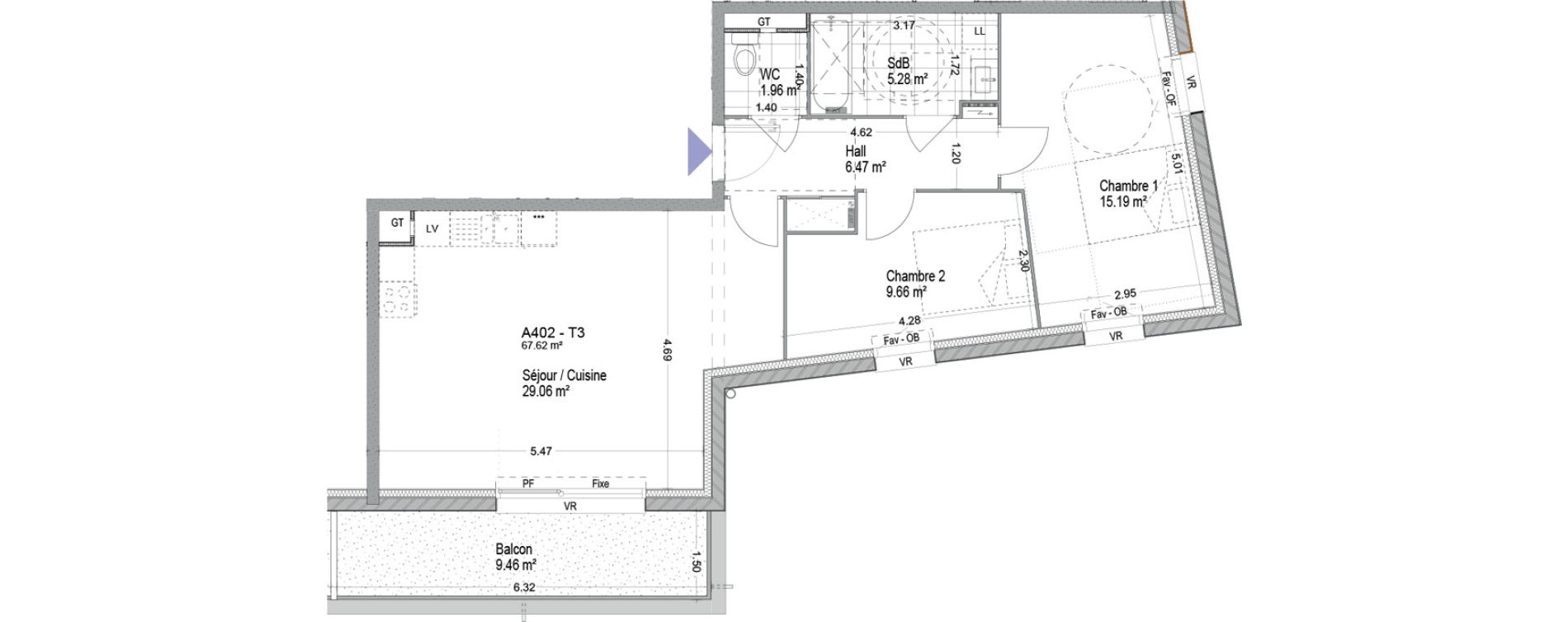 Appartement T3 de 67,62 m2 &agrave; Mons-En-Bar&oelig;ul Napol&eacute;on