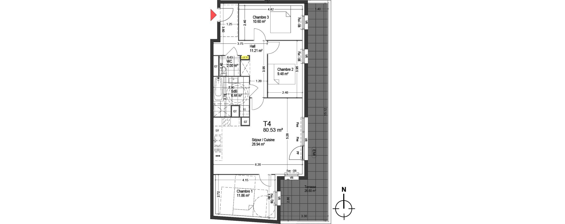 Appartement T4 de 80,53 m2 &agrave; Mons-En-Bar&oelig;ul Napol&eacute;on