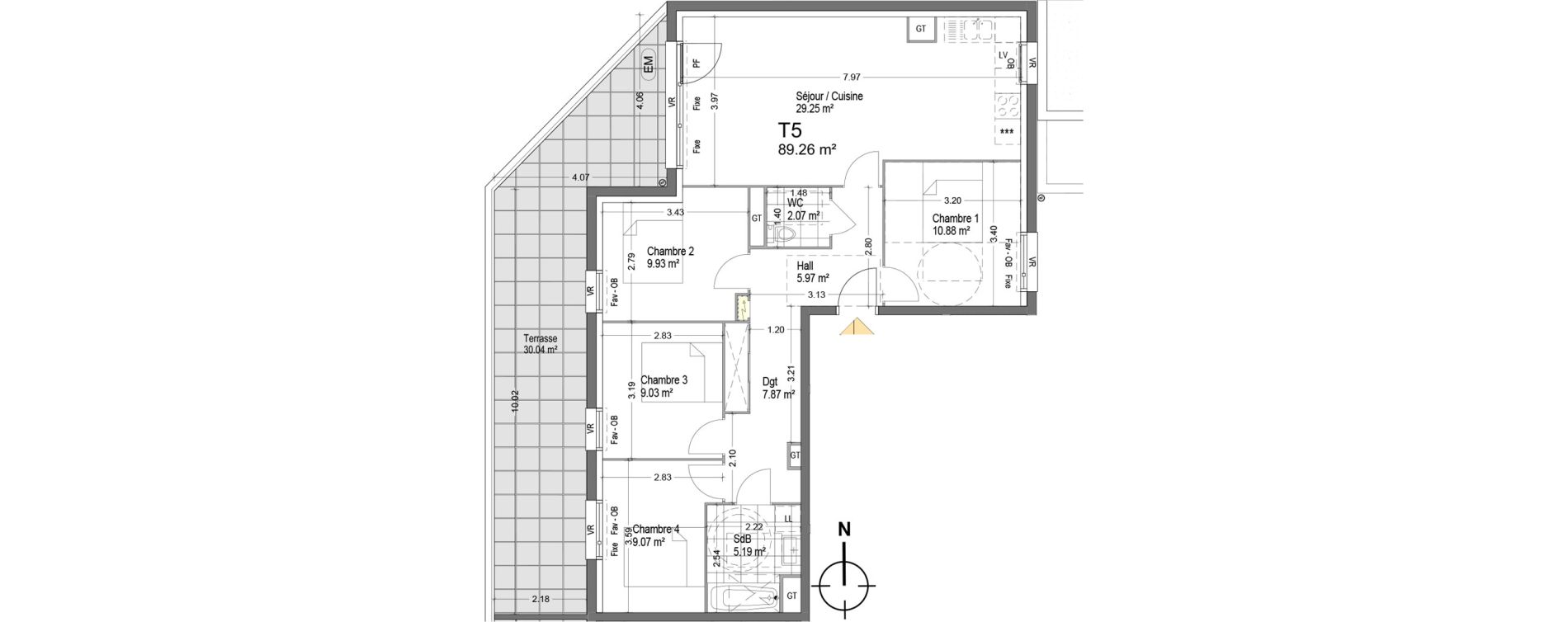 Appartement T5 de 89,26 m2 &agrave; Mons-En-Bar&oelig;ul Napol&eacute;on
