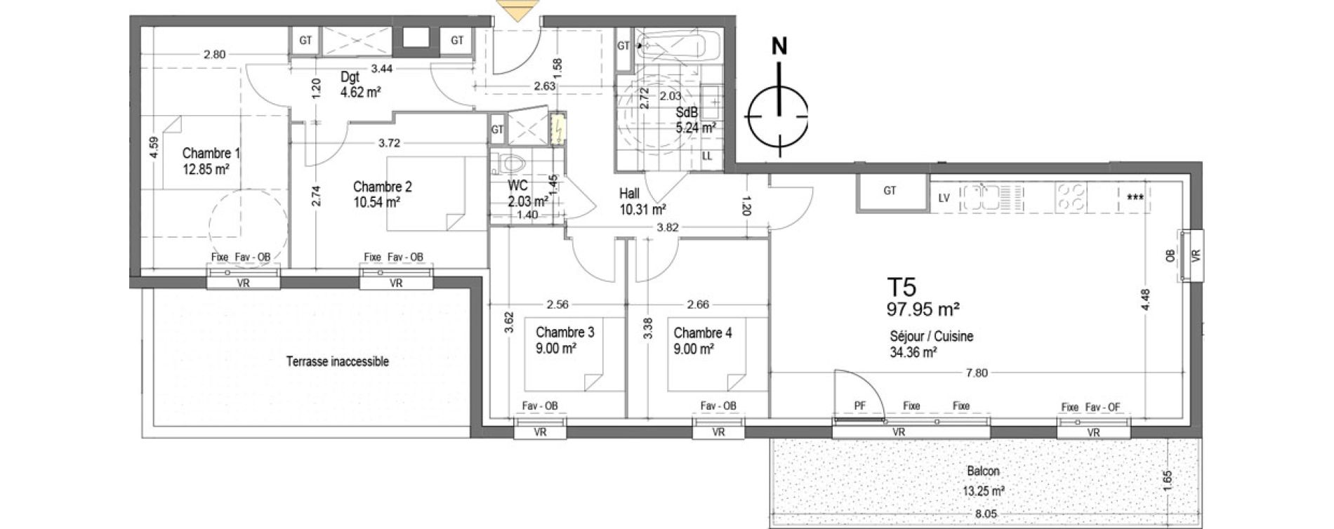 Appartement T5 de 97,95 m2 &agrave; Mons-En-Bar&oelig;ul Napol&eacute;on