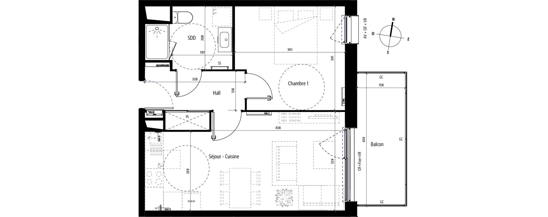 Appartement T2 de 42,20 m2 &agrave; Mons-En-Bar&oelig;ul Centre