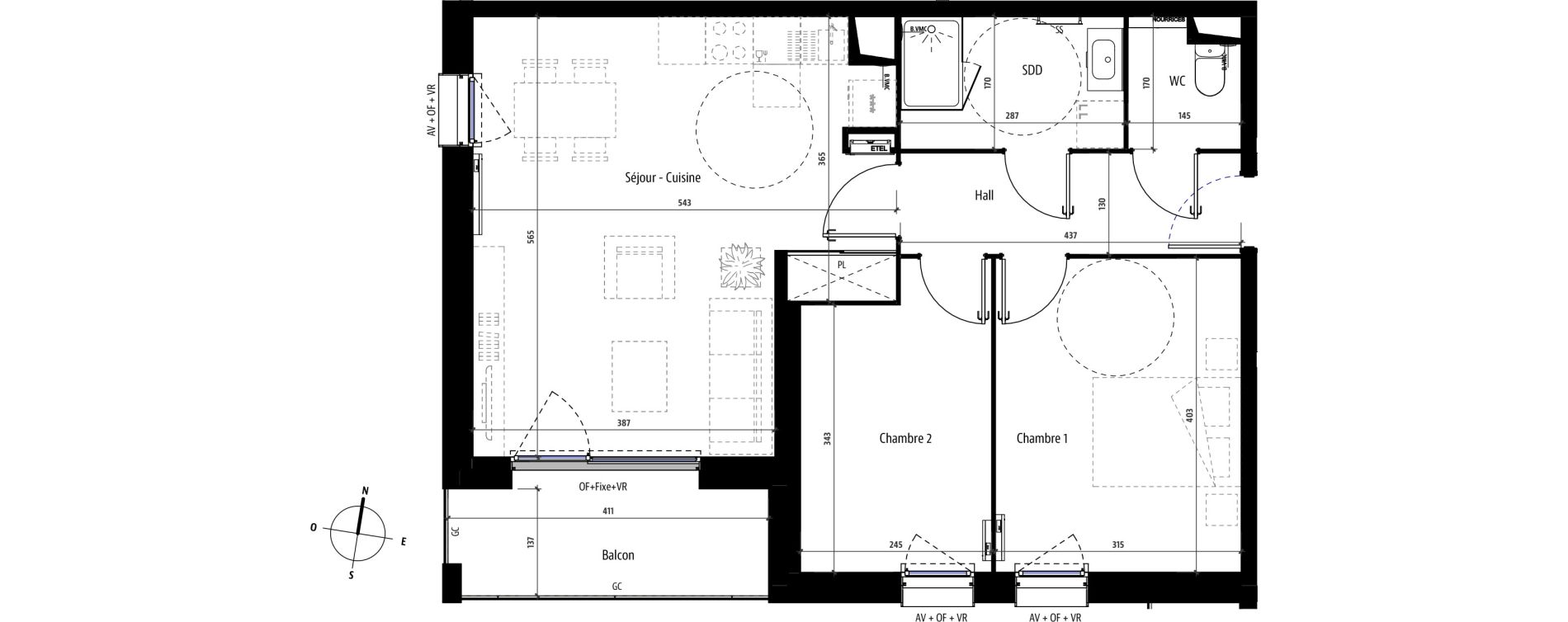 Appartement T3 de 61,40 m2 &agrave; Mons-En-Bar&oelig;ul Centre