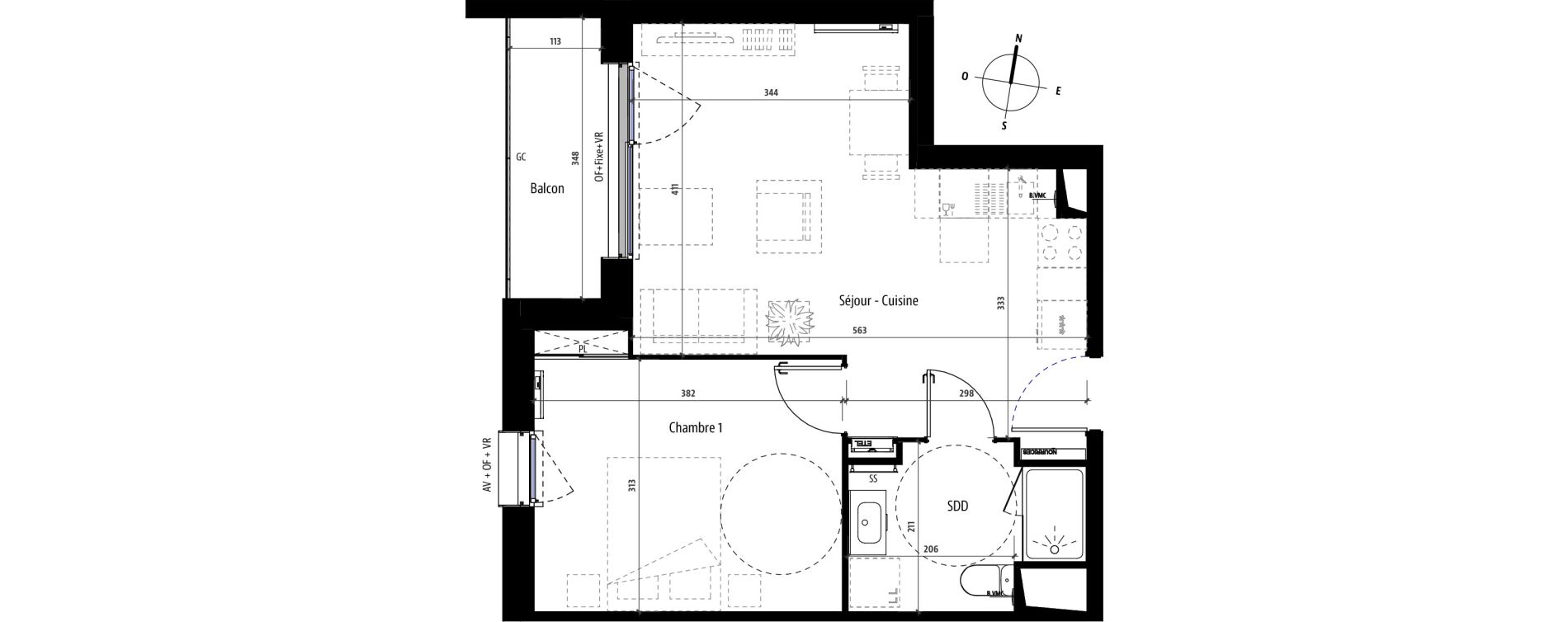 Appartement T2 de 39,80 m2 &agrave; Mons-En-Bar&oelig;ul Centre