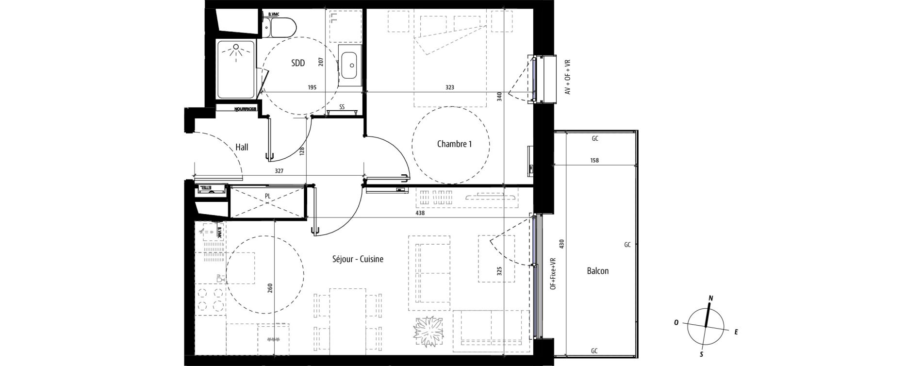 Appartement T2 de 41,20 m2 &agrave; Mons-En-Bar&oelig;ul Centre
