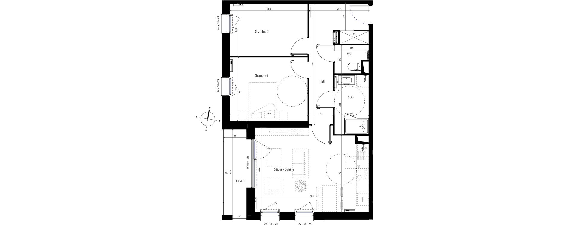 Appartement T3 de 62,40 m2 &agrave; Mons-En-Bar&oelig;ul Centre