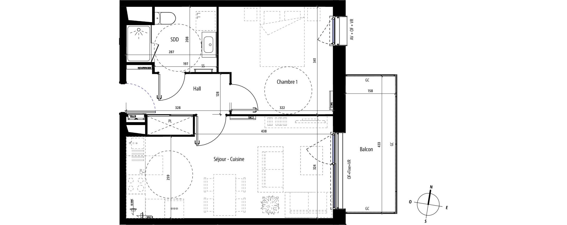 Appartement T2 de 42,20 m2 &agrave; Mons-En-Bar&oelig;ul Centre